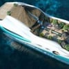 yacht, en forme, île tropicale, flottante, insolite, mer, croisière, nouveau concept, extravagance, luxe, tape à l'oeil, design, volcan privé, Yacht Islan design,
